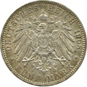 Niemcy, Badenia, Fryderyk II, 5 marek 1908 G, Karlsruhe