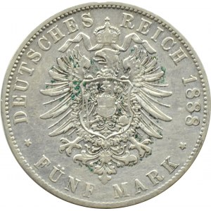 Niemcy, Bawaria, Otto, 5 marek 1888 D, Monachium, RZADKIE