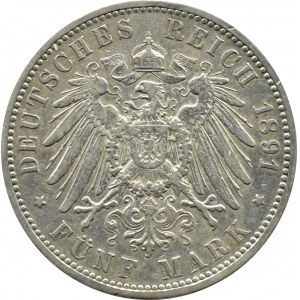 Niemcy, Hesja, Ludwig IV, 5 marek 1891 A, Berlin, BARDZO RZADKIE