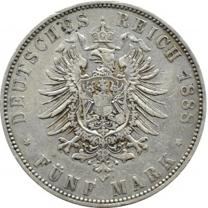 Niemcy, Prusy, Wilhelm II, 5 marek 1888 A, Berlin, RZADKIE