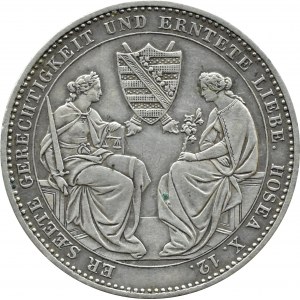 Niemcy, Saksonia, Fryderyk August II, talar 1854 F, edycja pośmiertna, Stuttgart, rzadkie
