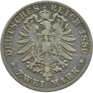 Niemcy, Badenia, Fryderyk, 2 marki 1880 G, Karlsruhe