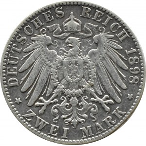 Niemcy, Badenia, Fryderyk, 2 marki 1898 G, Karlsruhe