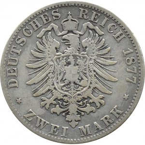Niemcy, Bawaria, Ludwig II, 2 marki 1877 D, Monachium