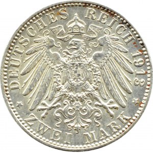 Niemcy, Bawaria, Otto, 2 marki 1913 D, Monachium, piękne