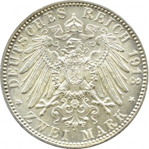 Niemcy, Bawaria, Otto, 2 marki 1913 D, Monachium, UNC