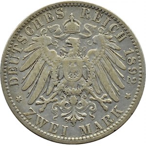 Niemcy, Prusy, Wilhelm II, 2 marki 1892 A, Berlin, RZADKIE