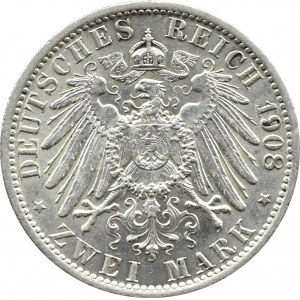 Niemcy, Prusy, Wilhelm II, 2 marki 1908 A, Berlin, PIĘKNE