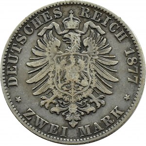 Niemcy, Saksonia, Albert, 2 marki 1877 E, Muldenhütten