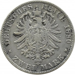 Niemcy, Saksonia, Albert, 2 marki 1880 E, Muldenhütten
