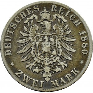 Niemcy, Wirtembergia, Karol, 2 marki 1880 F, Stuttgart
