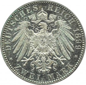 Niemcy, Reuss, Henryk XXII, 2 marki 1899, Berlin, BARDZO RZADKIE i PIĘKNE! PROOF