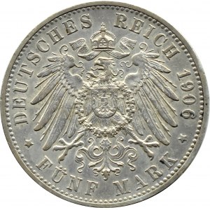 Niemcy, Wirtembergia, Wilhelm II, 5 marek 1906 F, Stuttgart, RZADKIE