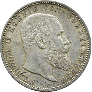 Niemcy, Wirtembergia, Wilhelm II, 5 marek 1908 F, Stuttgart, BARDZO ŁADNE