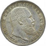 Niemcy, Wirtembergia, Wilhelm II, 5 marek 1908 F, Stuttgart, BARDZO ŁADNE