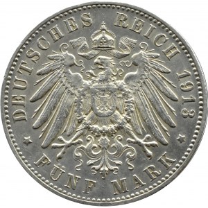 Niemcy, Wirtembergia, Wilhelm II, 5 marek 1913 F, Stuttgart