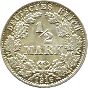 Niemcy, 1/2 marki 1916 J, Hamburg