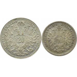 Austria-Węgry, Franciszek Józef I, lot 10-20 krajcarów 1868-1872, Wiedeń
