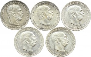 Austria-Hungary, Franz Joseph I, lot of 5 crown pieces 1893-1915, Vienna, beautiful!
