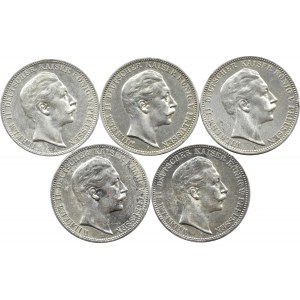 Germania, Prussia, Guglielmo II, lotto di monete 3 marchi 1908-1910 A, Berlino