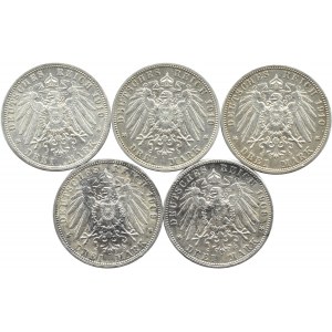 Niemcy, Prusy, Wilhelm II, lot monet 3 marki 1908-1910 A, Berlin
