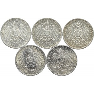 Germania, Prussia, Guglielmo II, lotto di monete 3 marchi 1908-1910 A, Berlino