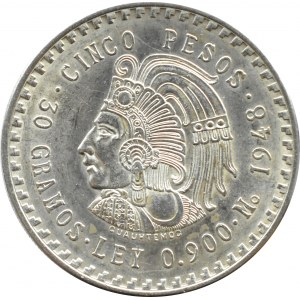 Meksyk, Aztek, 5 pesos 1948, Meksyk, UNC
