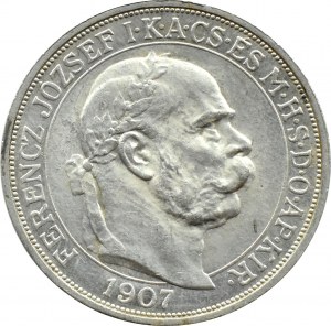 Hungary, Franz Joseph I, 5 crowns 1907 K.B., Kremnica, BEAUTIFUL