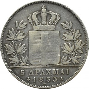 Greece, Otto of Bavaria, 5 drachmas 1833 A, Paris, rare