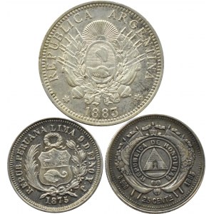Argentyna, Peru, Chile, XIX wiek, lot trzech srebrnych monet