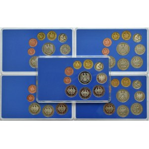 Niemcy, RFN, zestaw kompletów wybitych stemplem lustrzanym 1998, mennice A/D/F/G/J