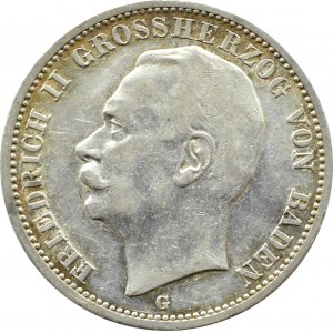 Niemcy, Badenia, Fryderyk II, 3 marki 1911 G, Karlsruhe