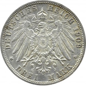Niemcy, Bawaria, Otto, 3 marki 1909 D, Monachium
