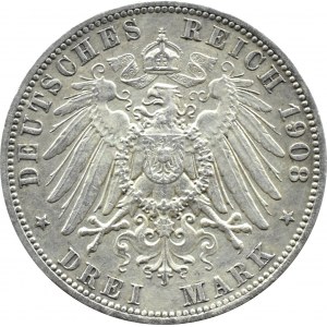 Niemcy, Prusy, Wilhelm II, 3 marki 1908 A, Berlin