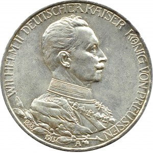 Niemcy, Prusy, Wilhelm II w mundurze, 3 marki 1913 A, Berlin