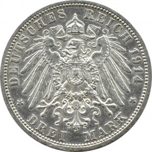 Niemcy, Prusy, Wilhelm II w mundurze, 3 marki 1914 A, Berlin