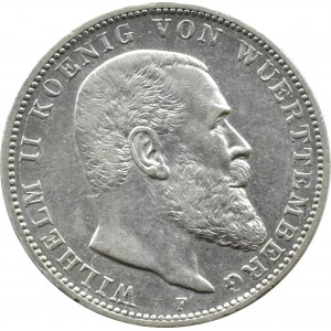 Niemcy, Wirtembergia, Wilhelm II, 3 marki 1913 F, Stuttgart