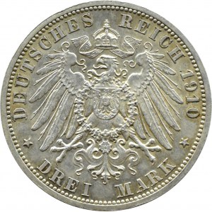 Niemcy, Saksonia-Weimar-Eisenach, Ernst i Fedora 3 marki 1910 A, Berlin