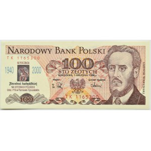 PRL, L. Waryński, 100 złotych 1988 z okolicznościowym nadrukiem, UNC