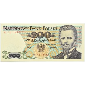 PRL, J. Dąbrowski, 200 złotych 1976, seria H, Warszawa, UNC