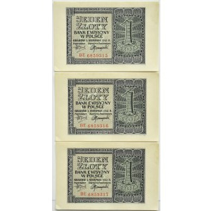 General Government, 1 zloty 1941, BE series, Kraków - three consecutive issues