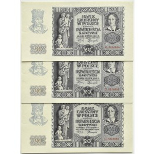 Generalna Gubernia, 20 złotych 1940, seria G - trzy kolejne numery