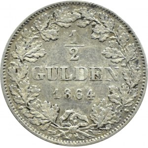 Niemcy, Bawaria, Ludwik I, 1/2 guldena 1864, Monachium