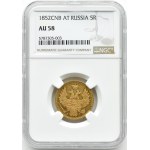 Rosja, Mikołaj I, 5 rubli 1852 СПБ АГ, Petersburg, NGC AU58