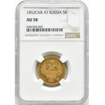 Rosja, Mikołaj I, 5 rubli 1852 СПБ АГ, Petersburg, NGC AU58