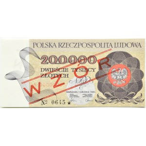 PRL, Warszawa, 200000 złotych 1989, seria A, WZÓR No 0645*, UNC
