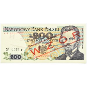 PRL, J. Dąbrowski, 200 złotych 1979, seria AS WZÓR No. 0574*, UNC