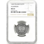 RP, 1 zloty 1949 aluminum, Warsaw, NGC MS63