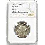 Second Republic, Spikes, 2 gold 1925, London, NGC AU55