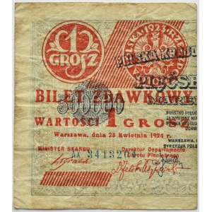 II RP, bilet zdawkowy 1 grosz 1924, lewa połówka, seria AX